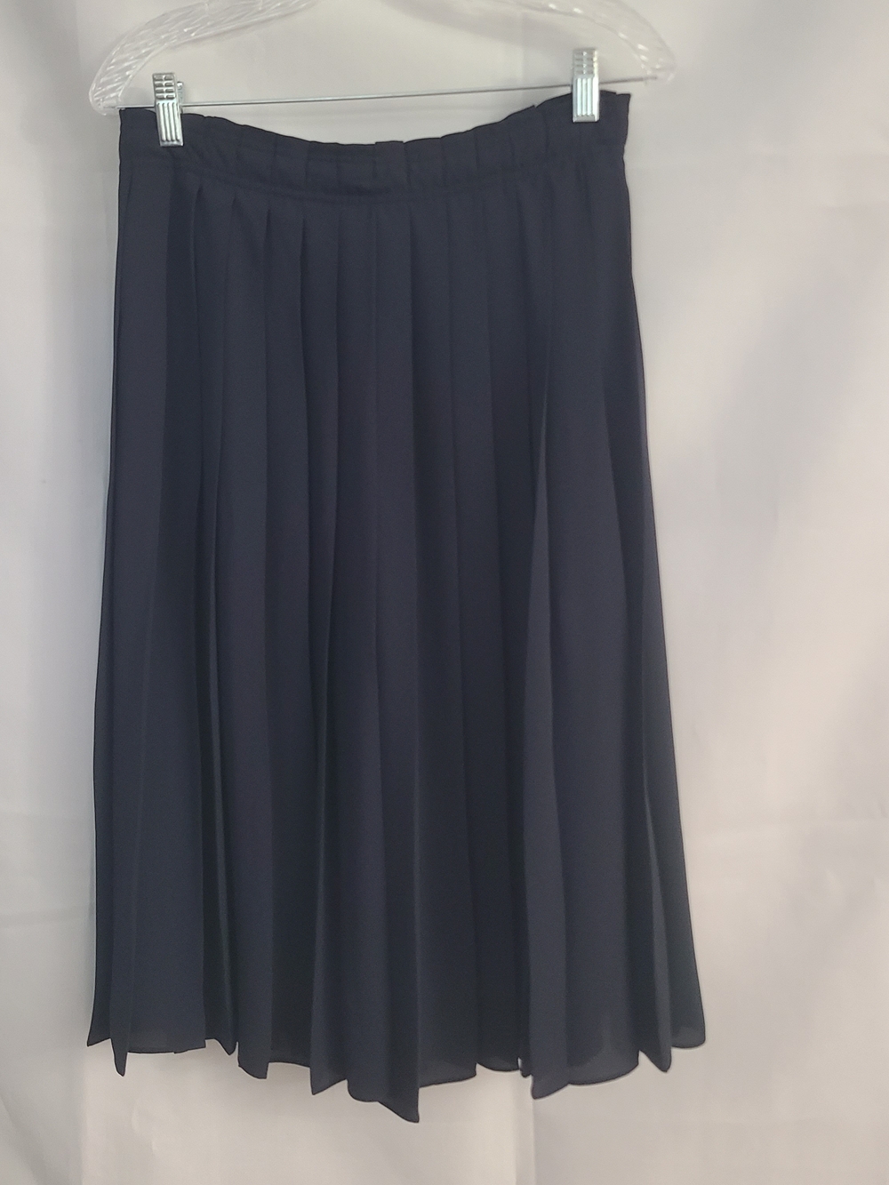 J Crew Sz 10 Navy Pleated Preppy Chic Flowy Lightweight Office Career Skirt
